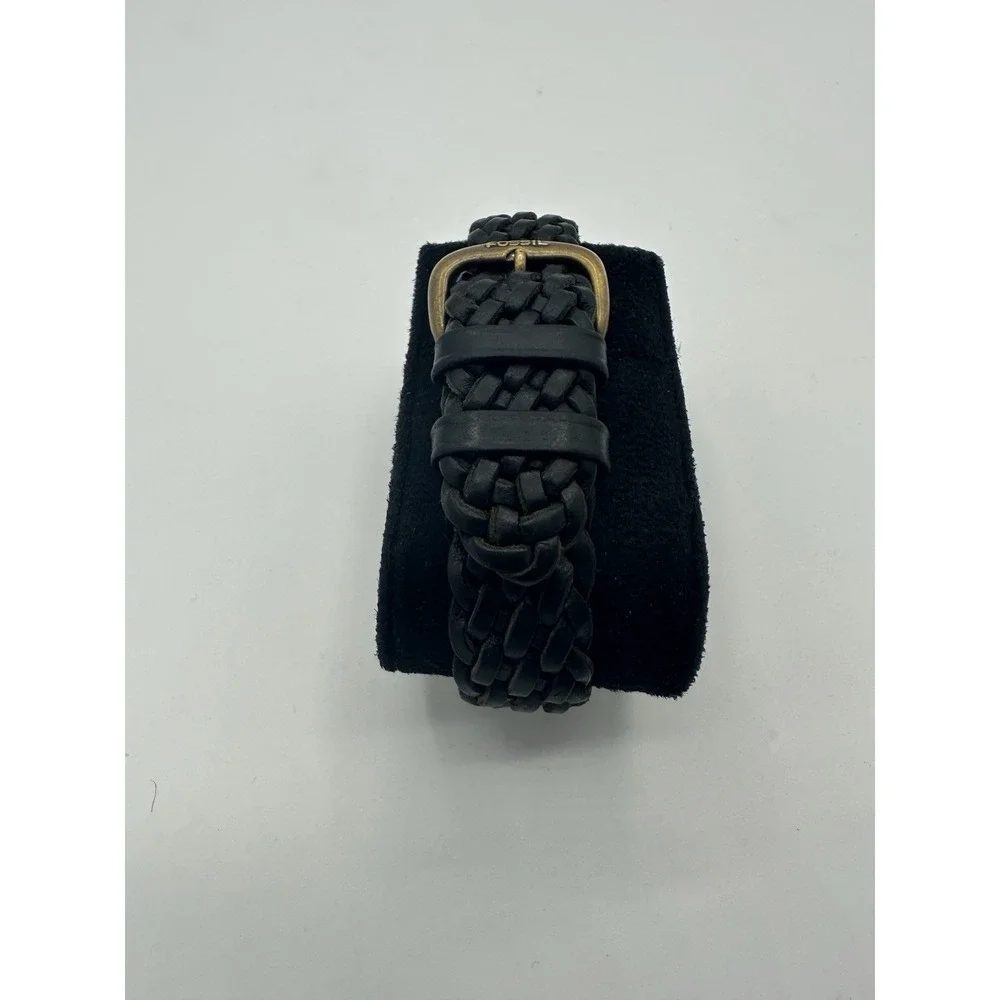Vintage Fossil SK-5120 Mens Skeleton Style Quartz Watch Gold Tone Leather